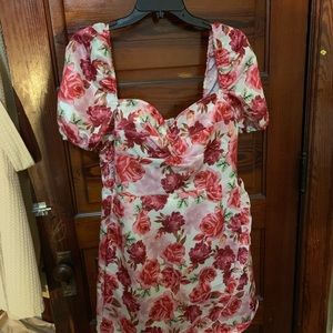Pink floral mini dress